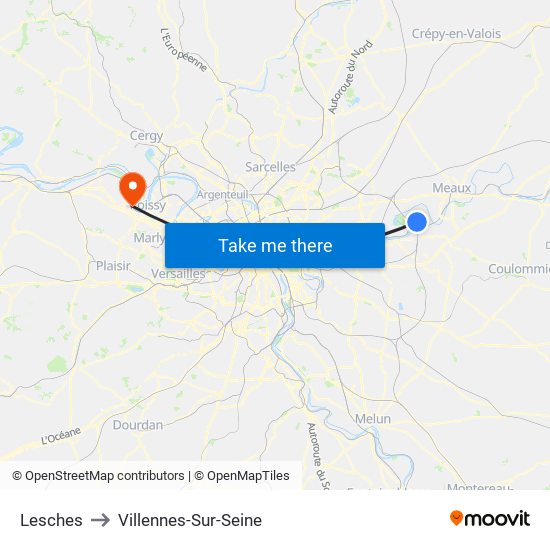 Lesches to Villennes-Sur-Seine map