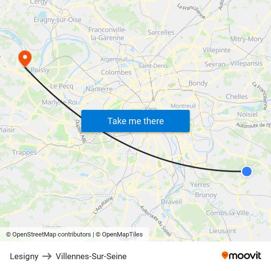 Lesigny to Villennes-Sur-Seine map