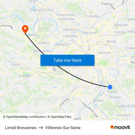 Limeil-Brevannes to Villennes-Sur-Seine map