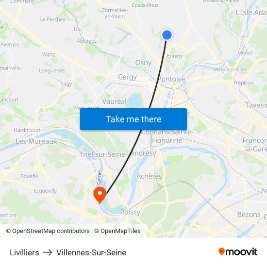 Livilliers to Villennes-Sur-Seine map