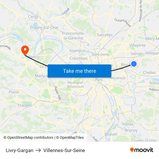 Livry-Gargan to Villennes-Sur-Seine map