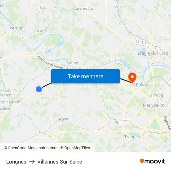 Longnes to Villennes-Sur-Seine map