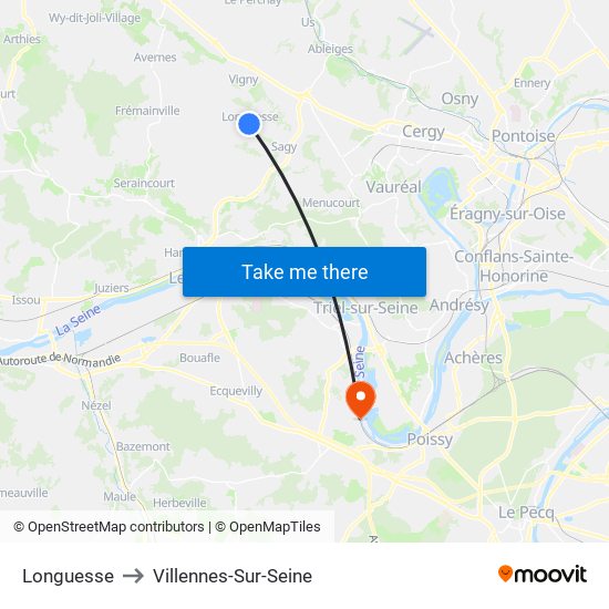 Longuesse to Villennes-Sur-Seine map