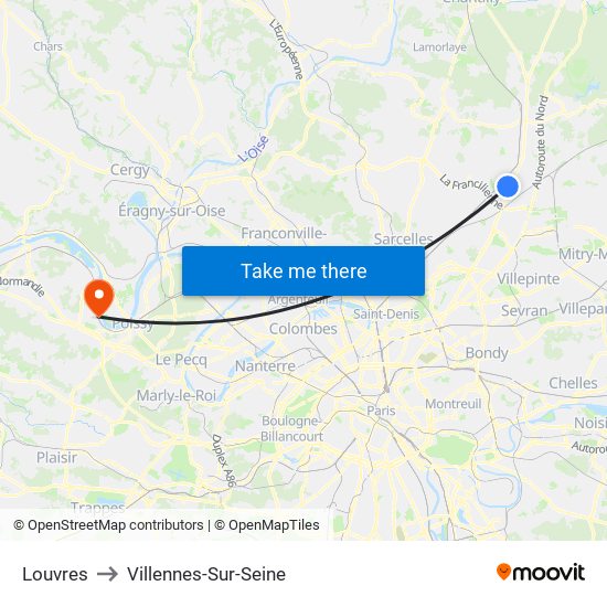 Louvres to Villennes-Sur-Seine map