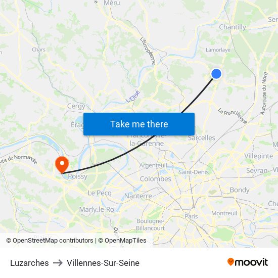 Luzarches to Villennes-Sur-Seine map