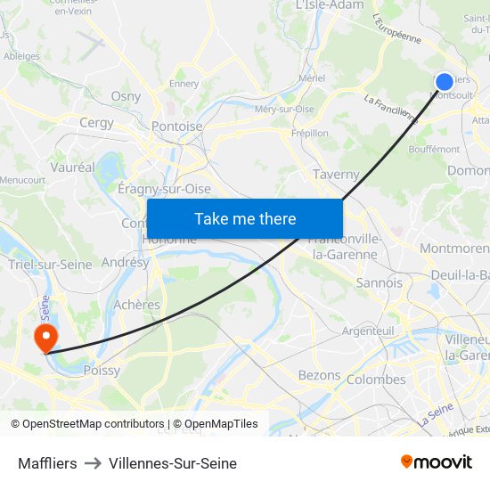 Maffliers to Villennes-Sur-Seine map