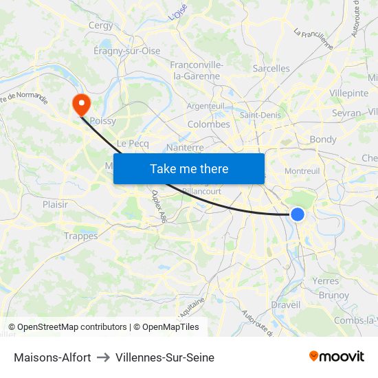 Maisons-Alfort to Villennes-Sur-Seine map