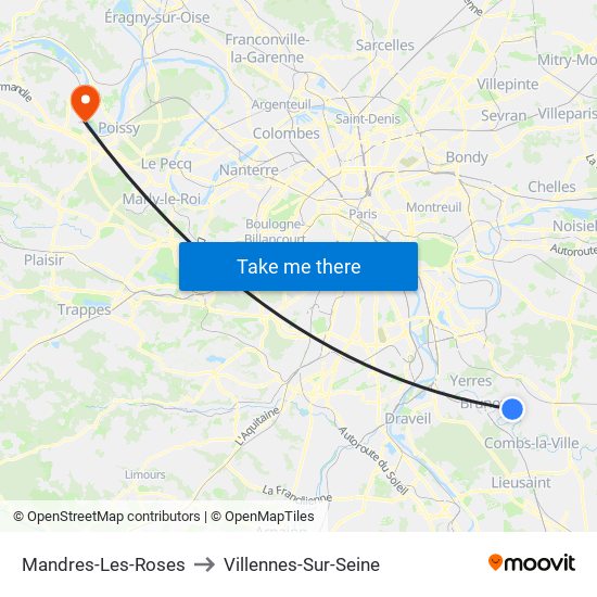 Mandres-Les-Roses to Villennes-Sur-Seine map