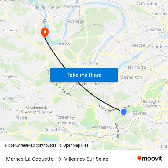 Marnes-La-Coquette to Villennes-Sur-Seine map