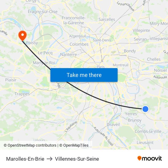 Marolles-En-Brie to Villennes-Sur-Seine map