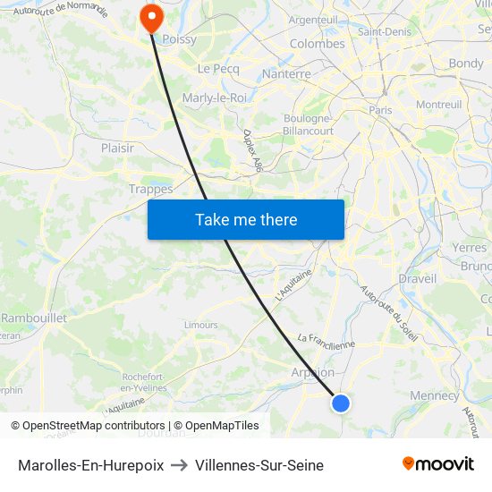 Marolles-En-Hurepoix to Villennes-Sur-Seine map