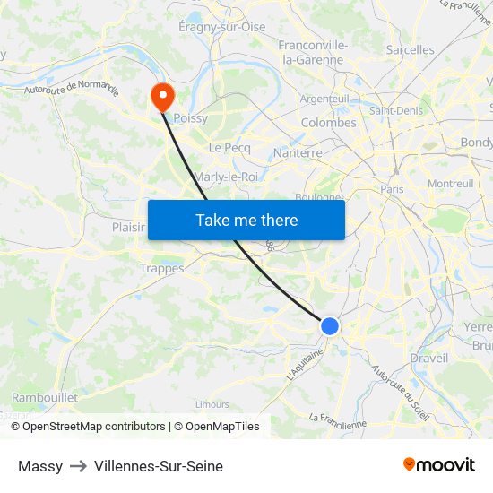 Massy to Villennes-Sur-Seine map