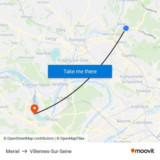 Meriel to Villennes-Sur-Seine map