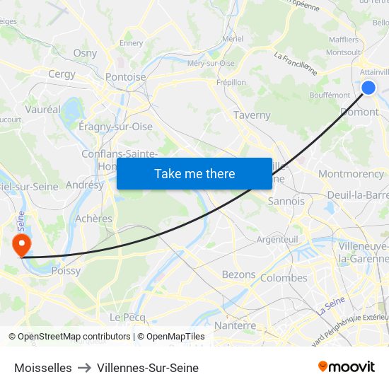 Moisselles to Villennes-Sur-Seine map