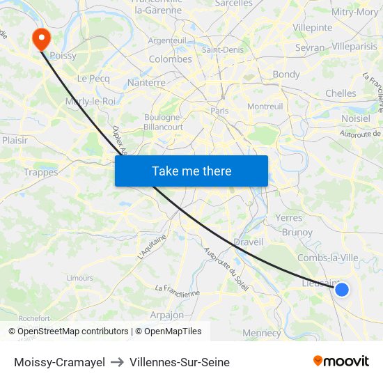 Moissy-Cramayel to Villennes-Sur-Seine map