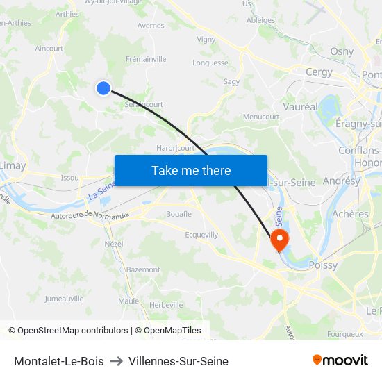 Montalet-Le-Bois to Villennes-Sur-Seine map