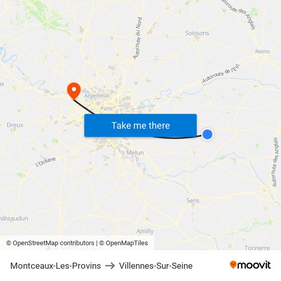 Montceaux-Les-Provins to Villennes-Sur-Seine map