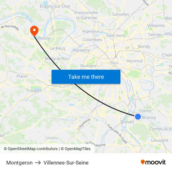 Montgeron to Villennes-Sur-Seine map