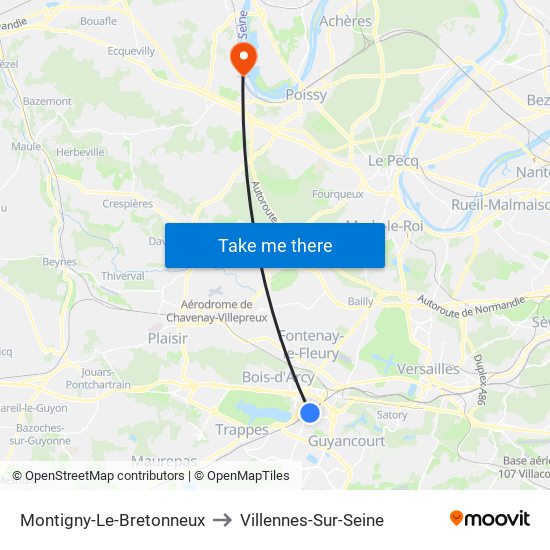 Montigny-Le-Bretonneux to Villennes-Sur-Seine map