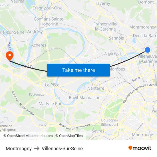 Montmagny to Villennes-Sur-Seine map