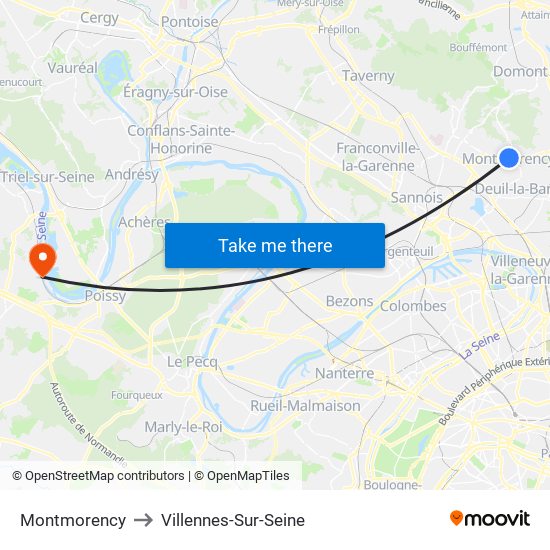 Montmorency to Villennes-Sur-Seine map