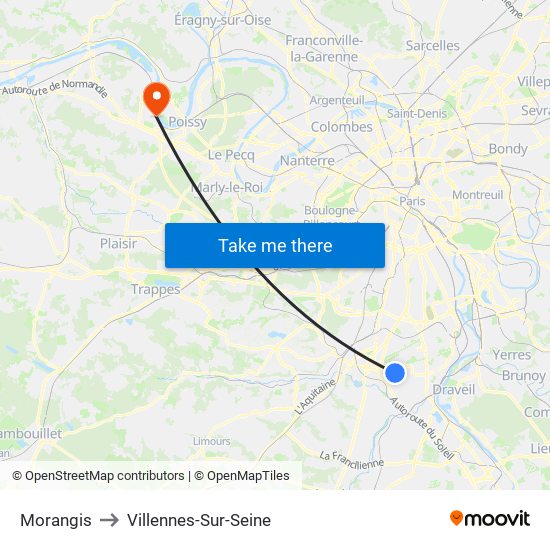 Morangis to Villennes-Sur-Seine map
