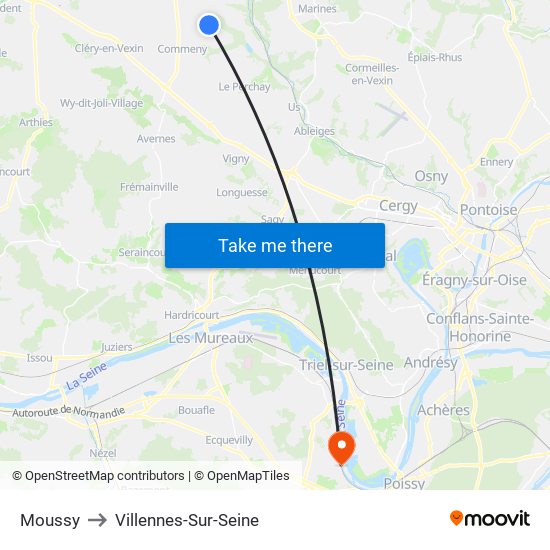 Moussy to Villennes-Sur-Seine map