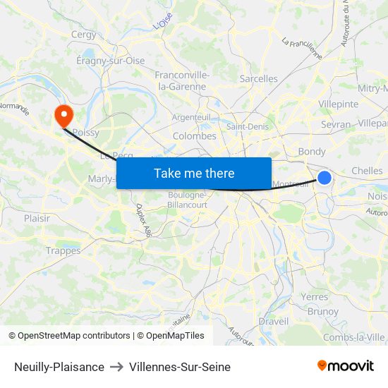 Neuilly-Plaisance to Villennes-Sur-Seine map