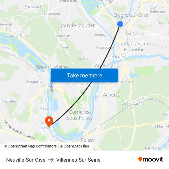 Neuville-Sur-Oise to Villennes-Sur-Seine map