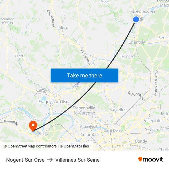 Nogent-Sur-Oise to Villennes-Sur-Seine map