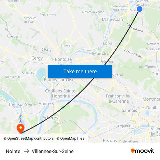 Nointel to Villennes-Sur-Seine map