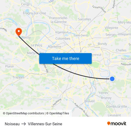 Noiseau to Villennes-Sur-Seine map