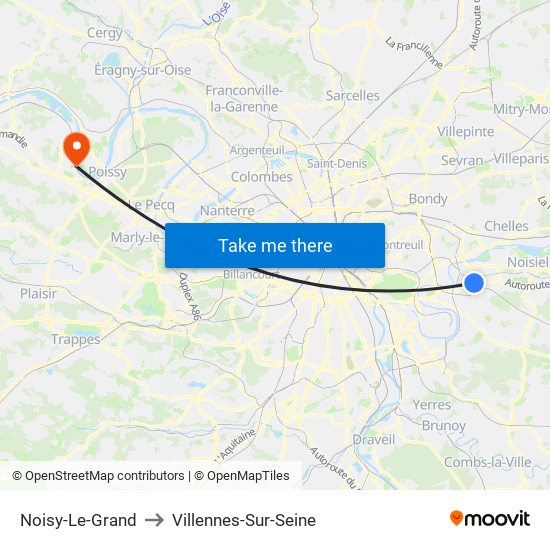 Noisy-Le-Grand to Villennes-Sur-Seine map
