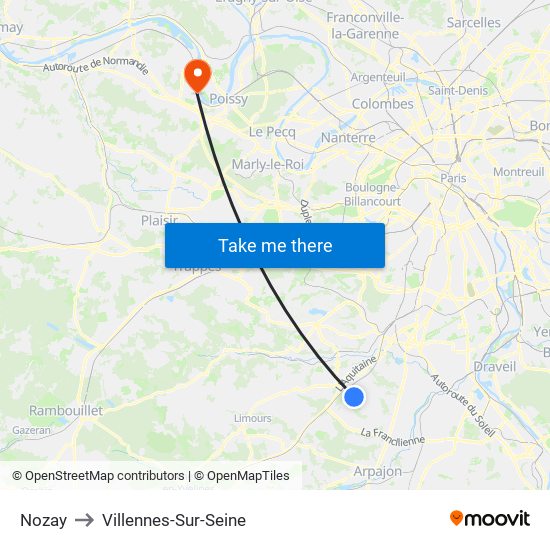 Nozay to Villennes-Sur-Seine map