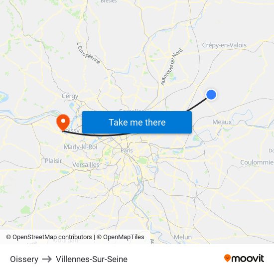 Oissery to Villennes-Sur-Seine map