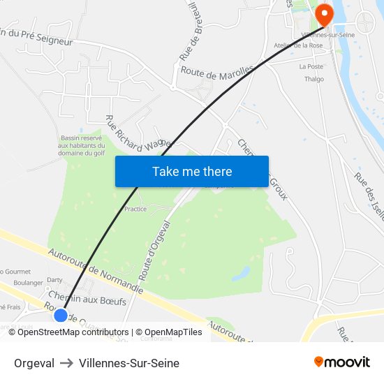 Orgeval to Villennes-Sur-Seine map