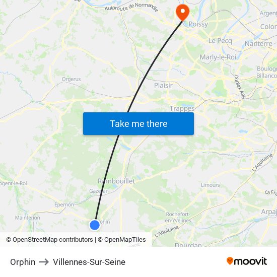 Orphin to Villennes-Sur-Seine map