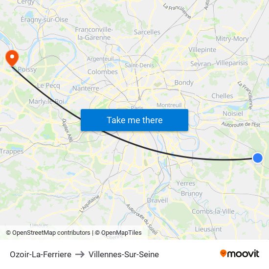 Ozoir-La-Ferriere to Villennes-Sur-Seine map