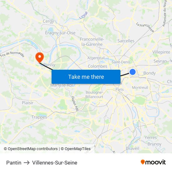 Pantin to Villennes-Sur-Seine map
