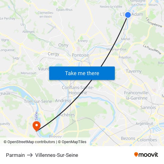 Parmain to Villennes-Sur-Seine map