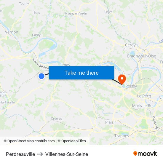 Perdreauville to Villennes-Sur-Seine map