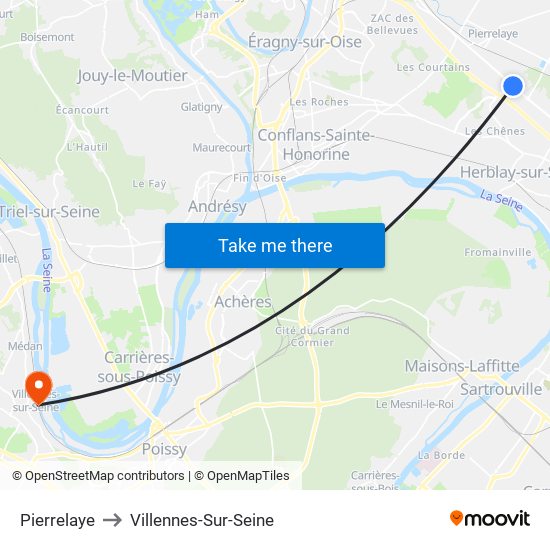 Pierrelaye to Villennes-Sur-Seine map