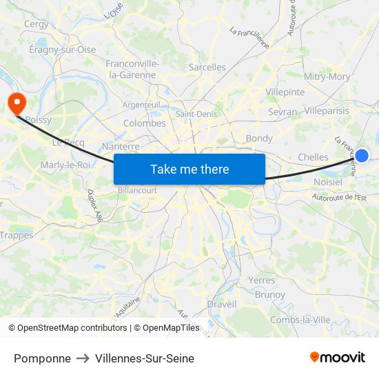 Pomponne to Villennes-Sur-Seine map