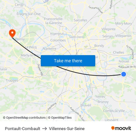 Pontault-Combault to Villennes-Sur-Seine map