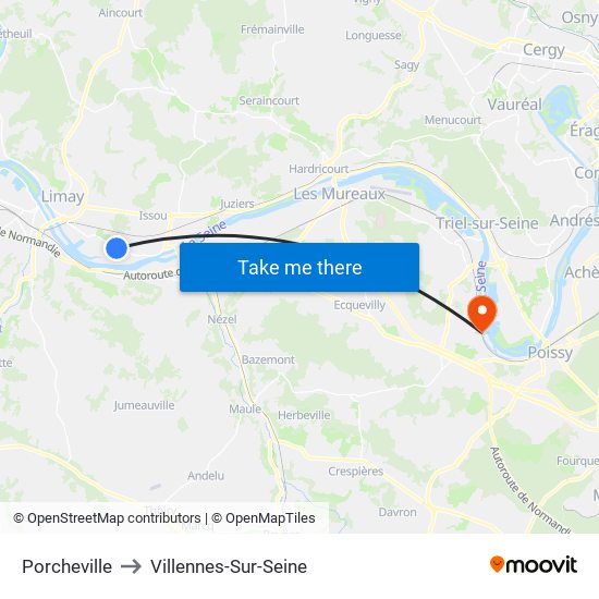 Porcheville to Villennes-Sur-Seine map