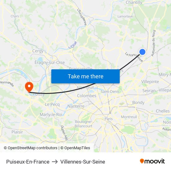 Puiseux-En-France to Villennes-Sur-Seine map