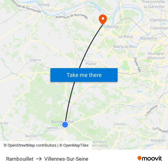 Rambouillet to Villennes-Sur-Seine map