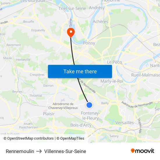 Rennemoulin to Villennes-Sur-Seine map
