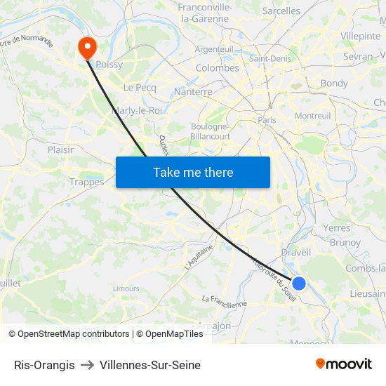 Ris-Orangis to Villennes-Sur-Seine map