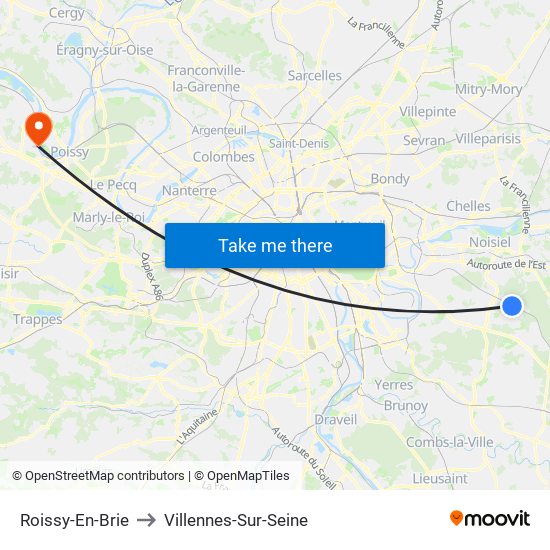 Roissy-En-Brie to Villennes-Sur-Seine map